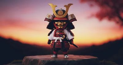 Chibi Samurai Warrior Standing On A Stone Platform