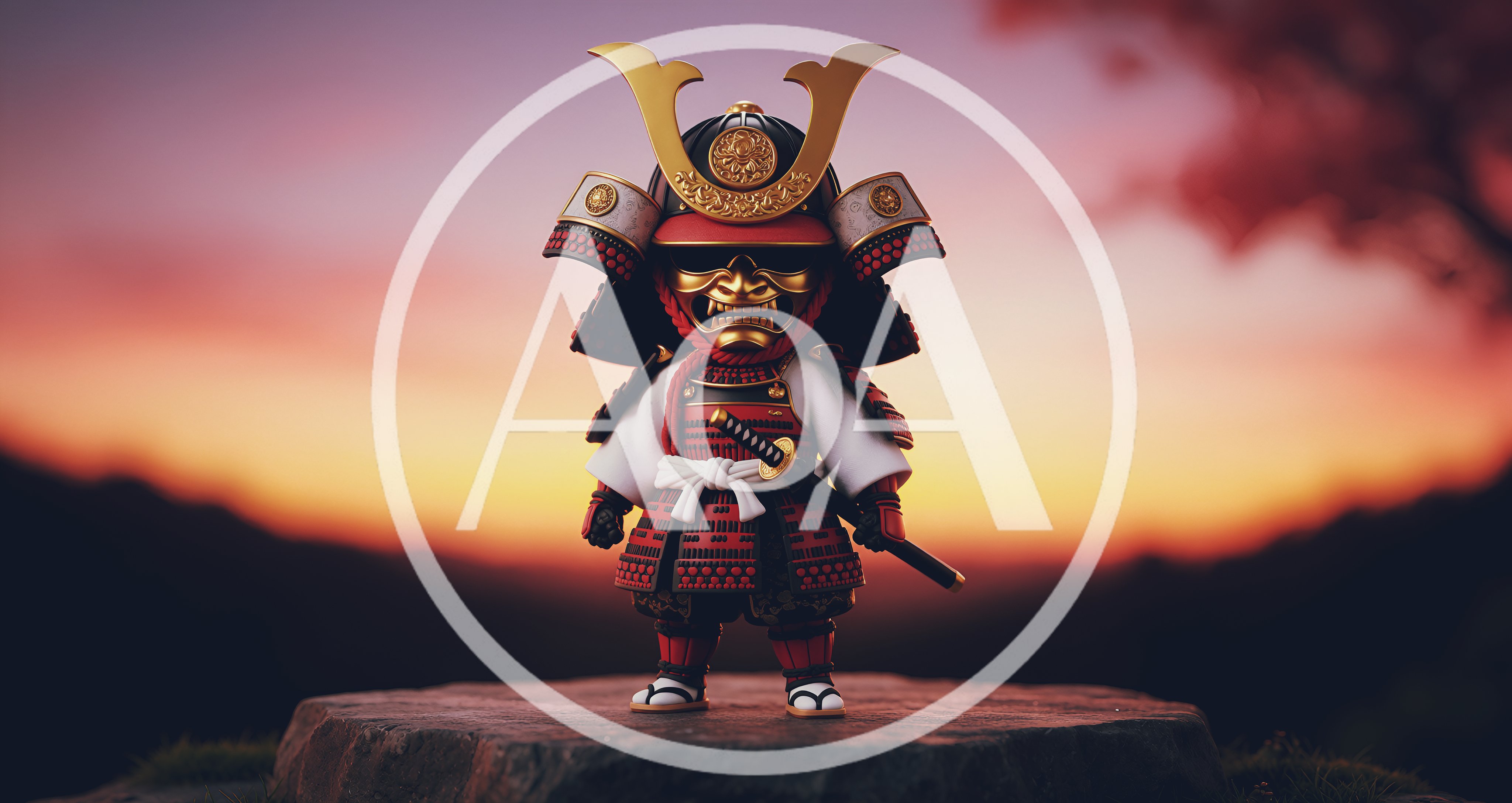 Chibi Samurai Warrior Standing On A Stone Platform