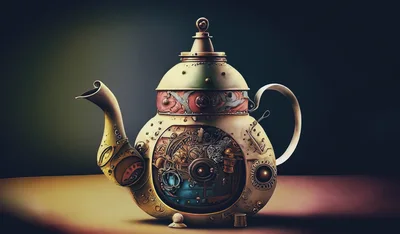 Steampunk Mechanical Teapot With Intricate Clockwork Details