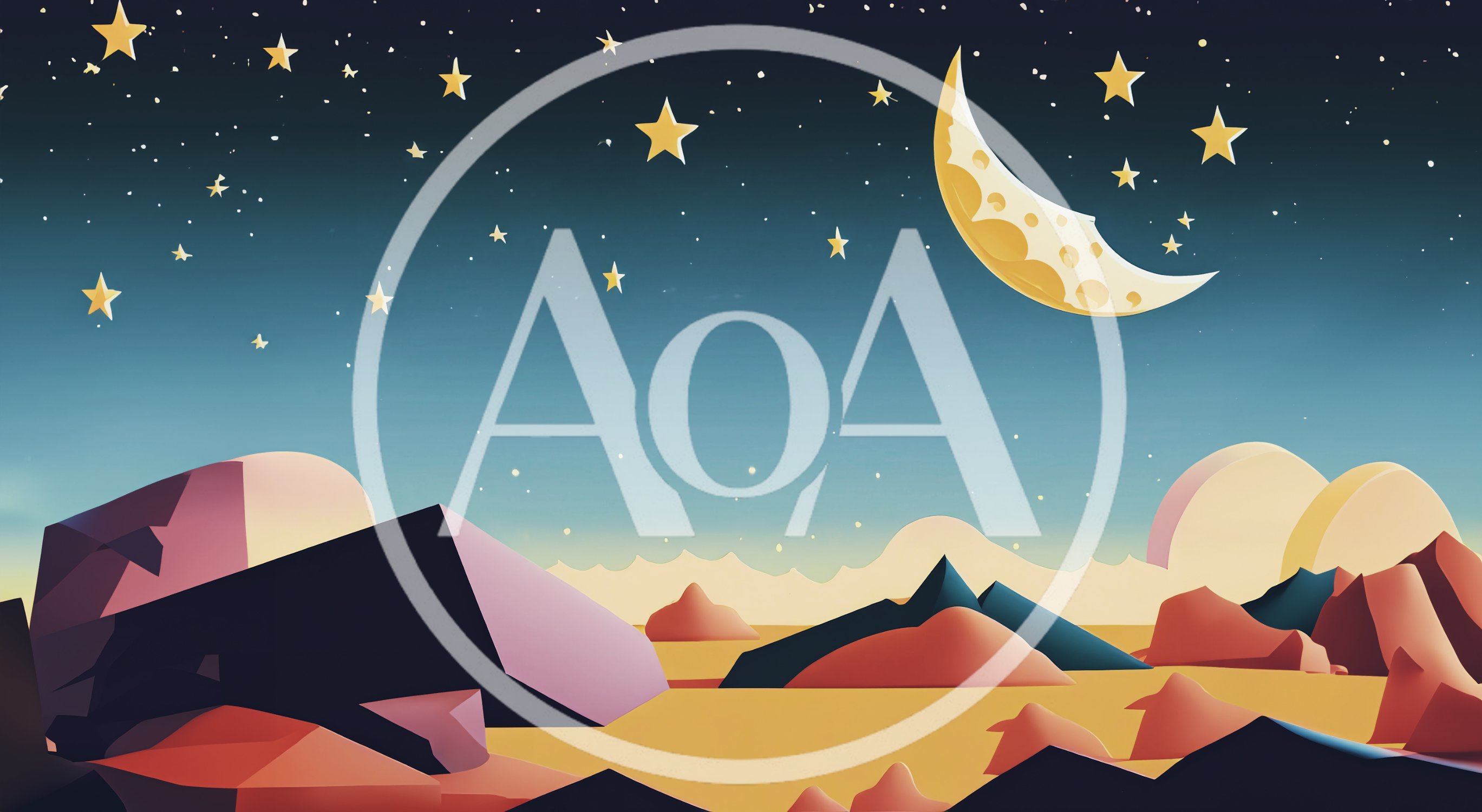 Stylized Desert Landscape Under A Crescent Moon