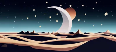 Surreal Desert Landscape With Crescent Moon And Stars