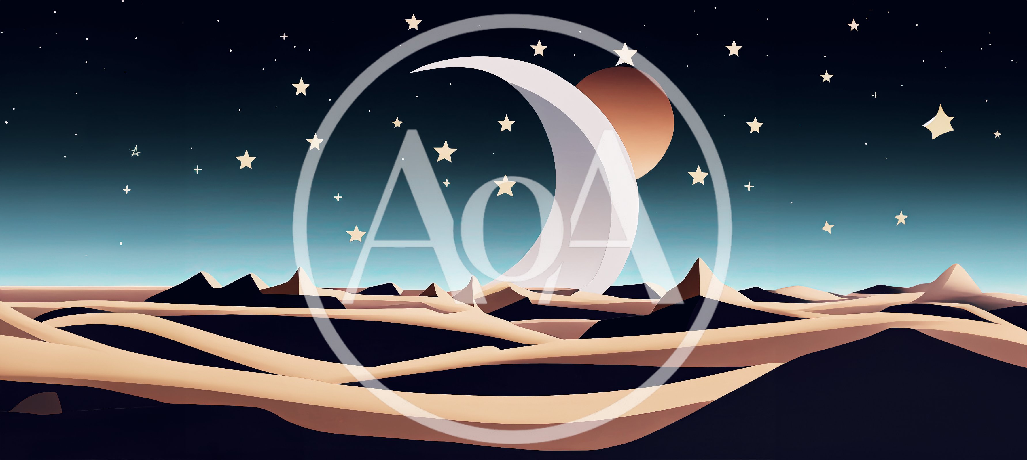 Surreal Desert Landscape With Crescent Moon And Stars