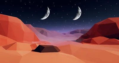 Low Poly Martian Landscape With Two Moons