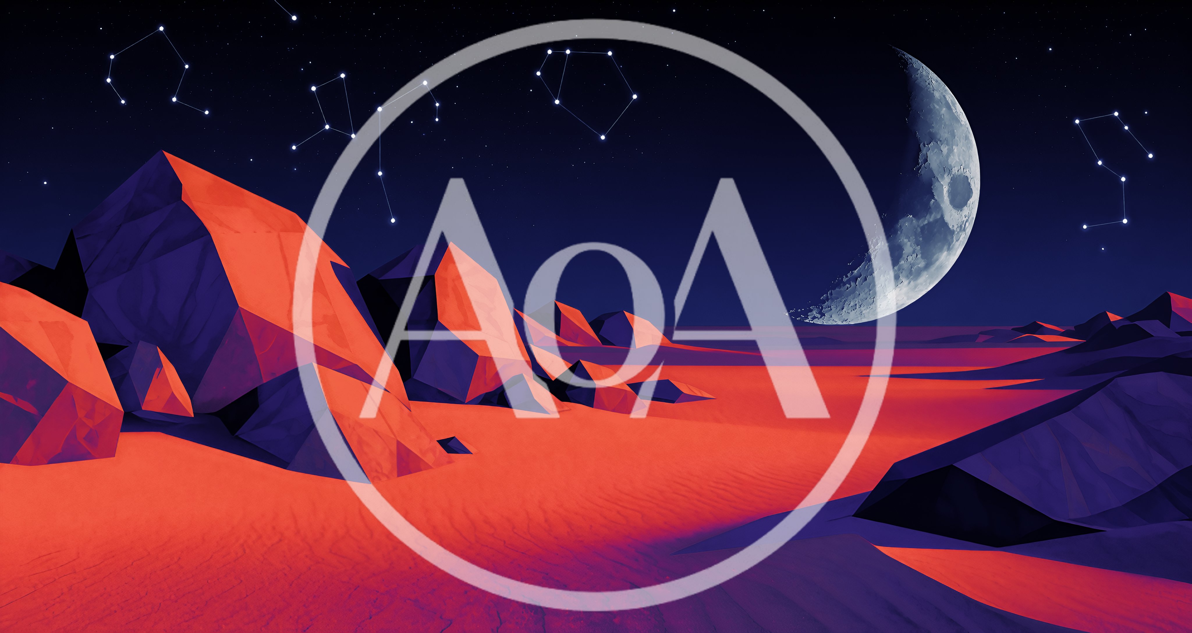 Low Poly Desert Landscape With Crescent Moon And Constellations