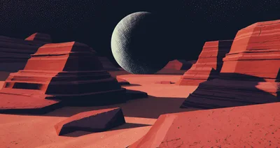 Surreal Alien Desert Landscape With Large Spherical Object