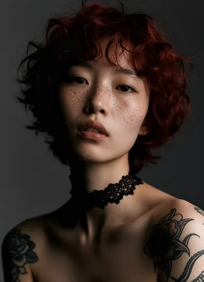 Portrait Of A Young Woman With Red Curly Hair