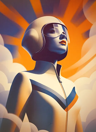 Futuristic Female Pilot In Retro Space Suit