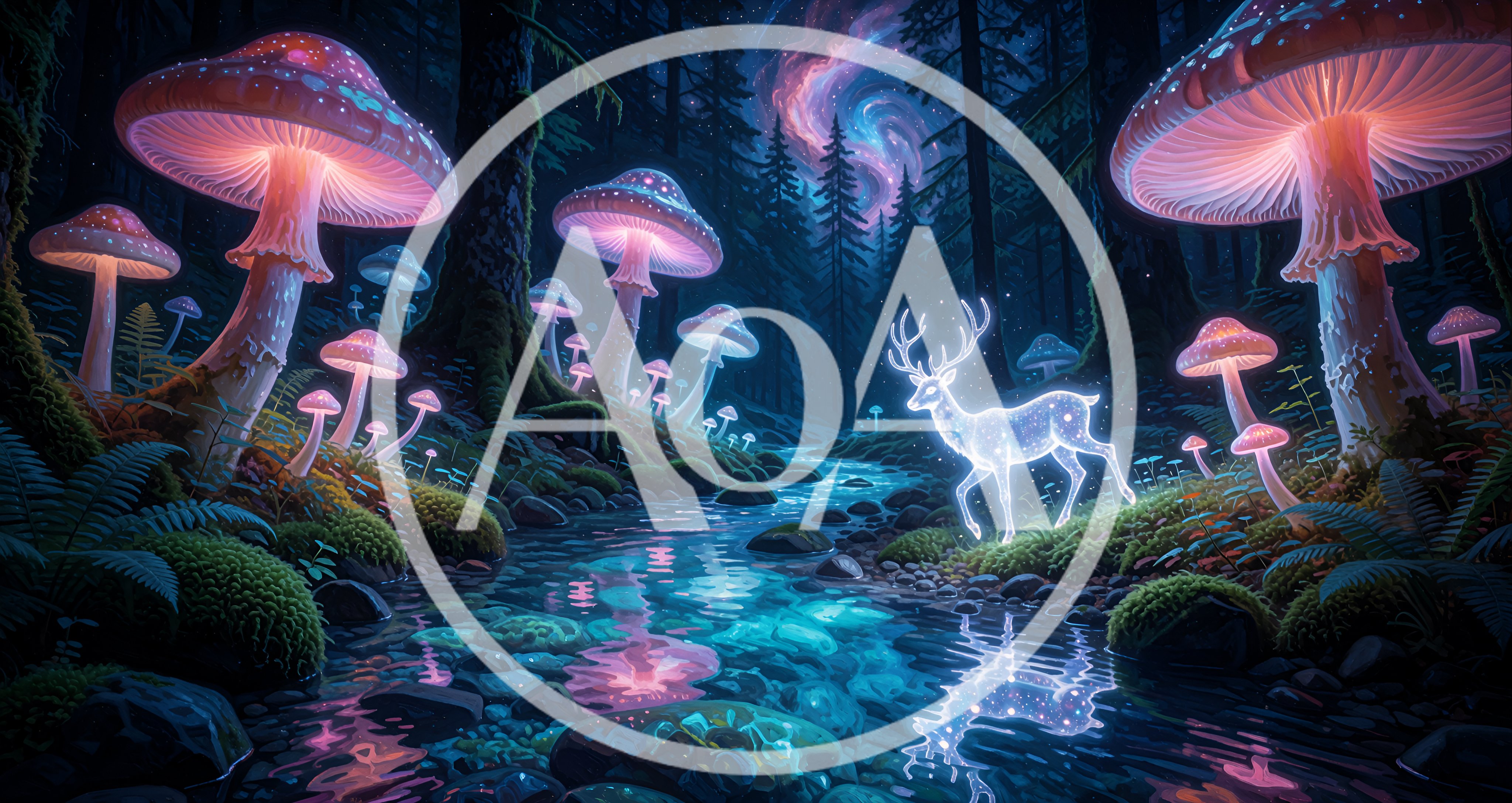 Glowing Spirit Deer in Enchanted Mushroom Forest
