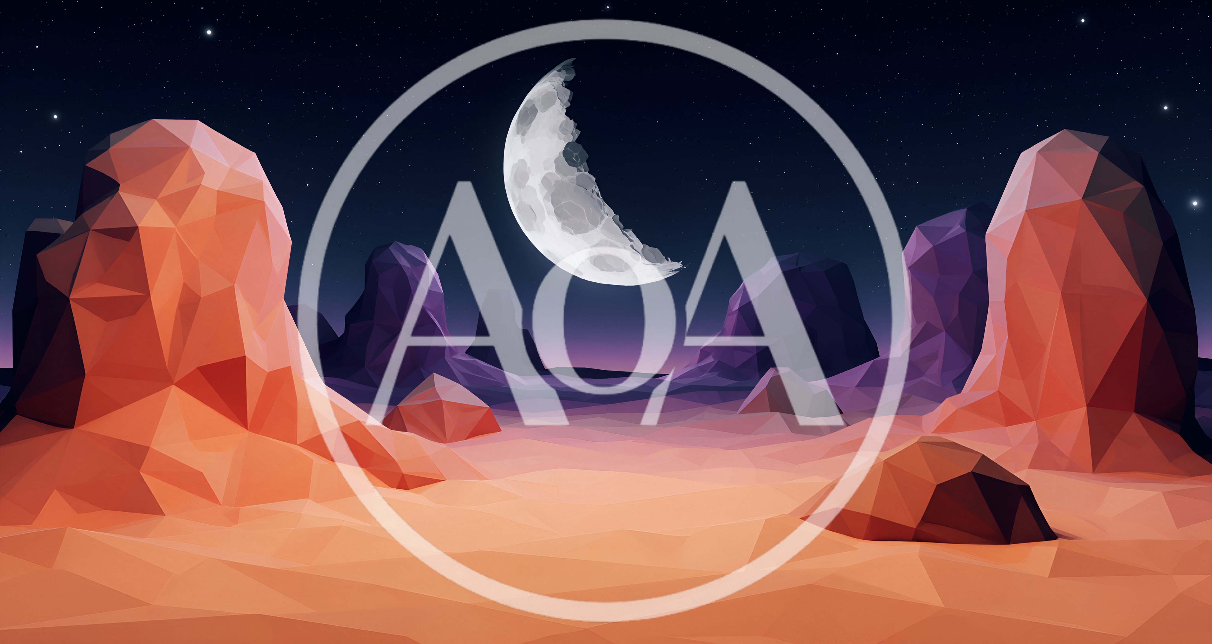 Low Poly Desert Landscape Under Crescent Moon