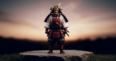 Samurai Warrior Standing On A Stone Platform
