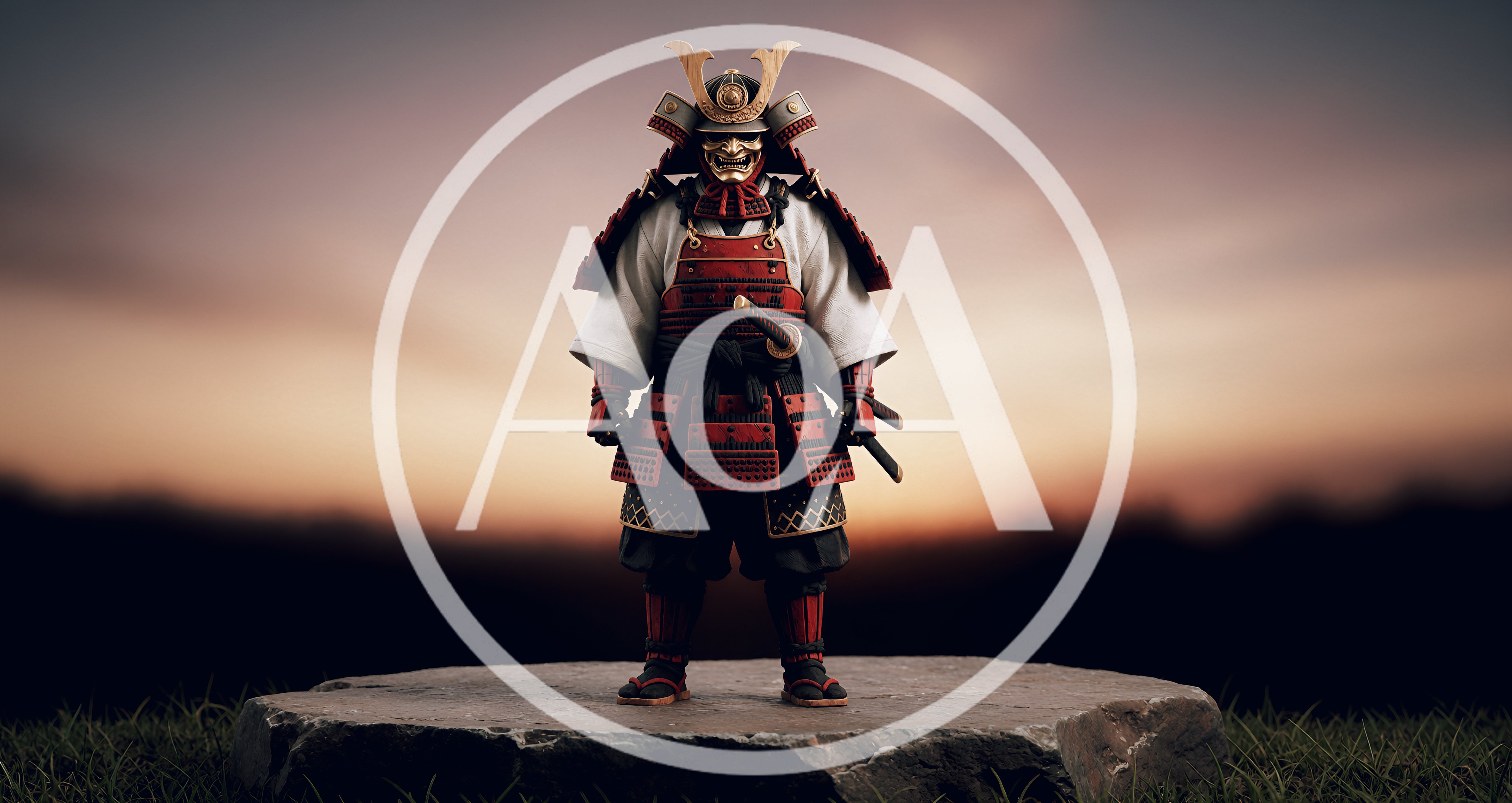 Samurai Warrior Standing On A Stone Platform