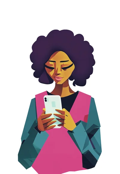 Young Woman With Afro Hair Using A Smartphone