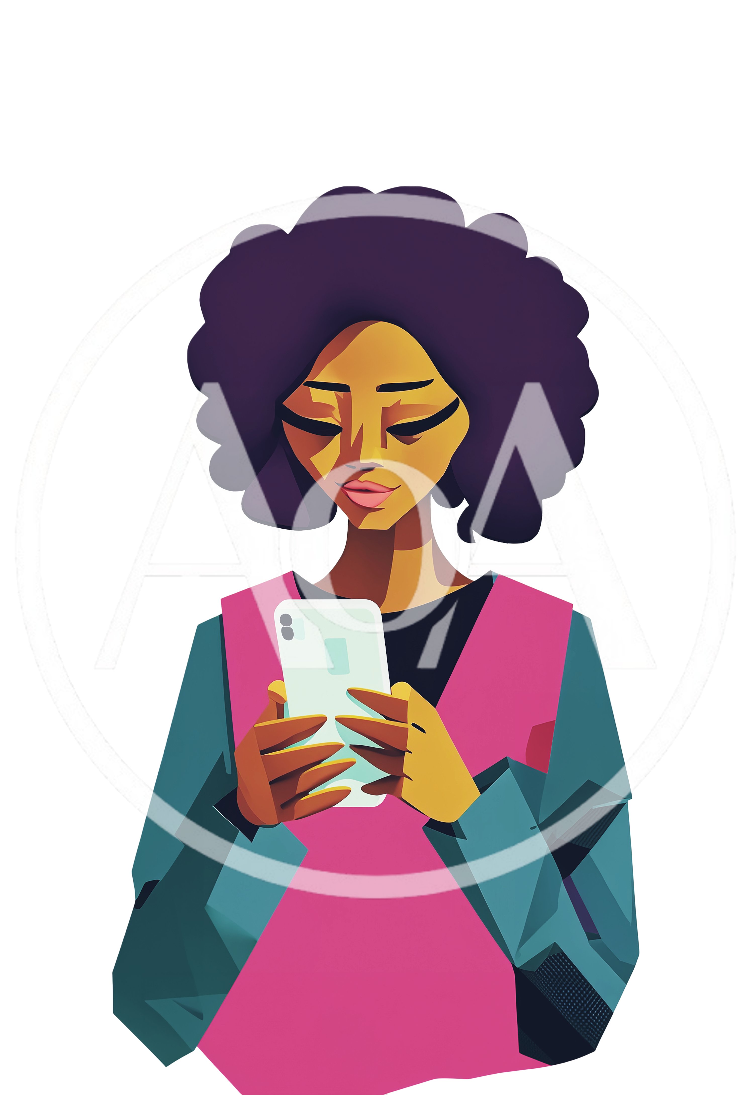 Young Woman With Afro Hair Using A Smartphone