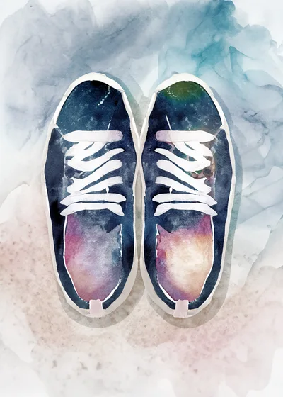Watercolor Illustration Of Galaxy Patterned Sneakers