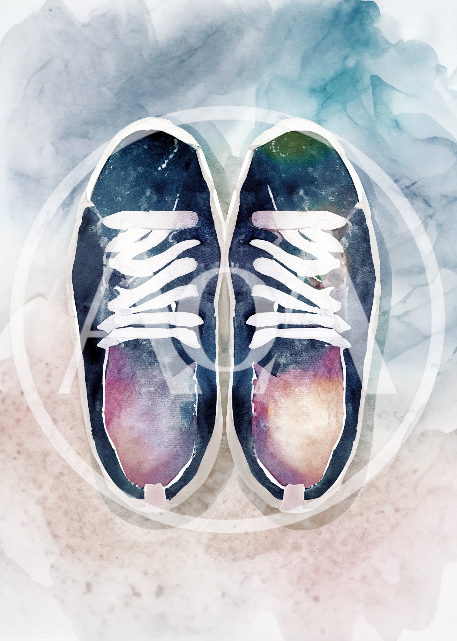 Watercolor Illustration Of Galaxy Patterned Sneakers