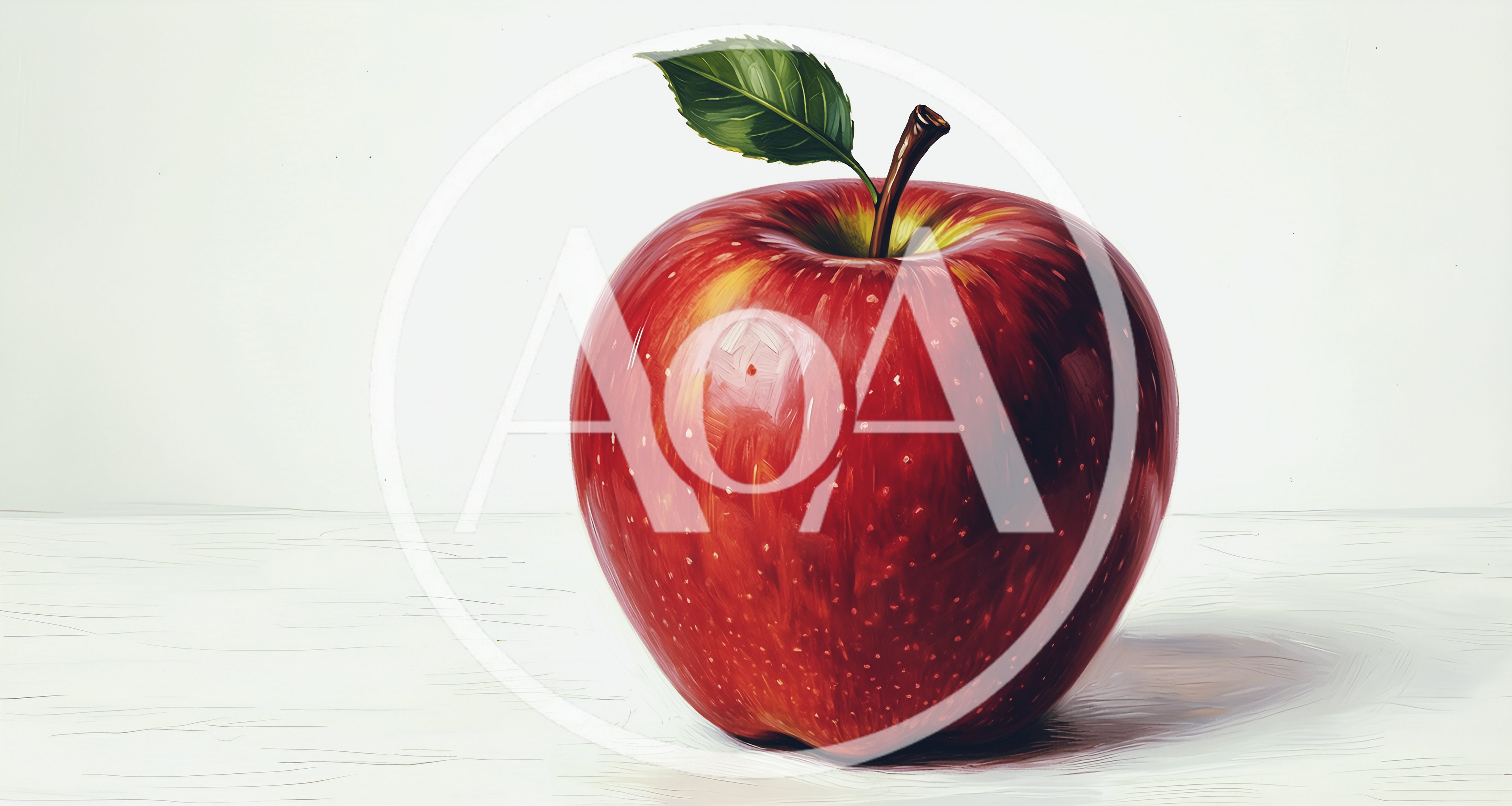 Single Red Apple With Leaf On White Surface