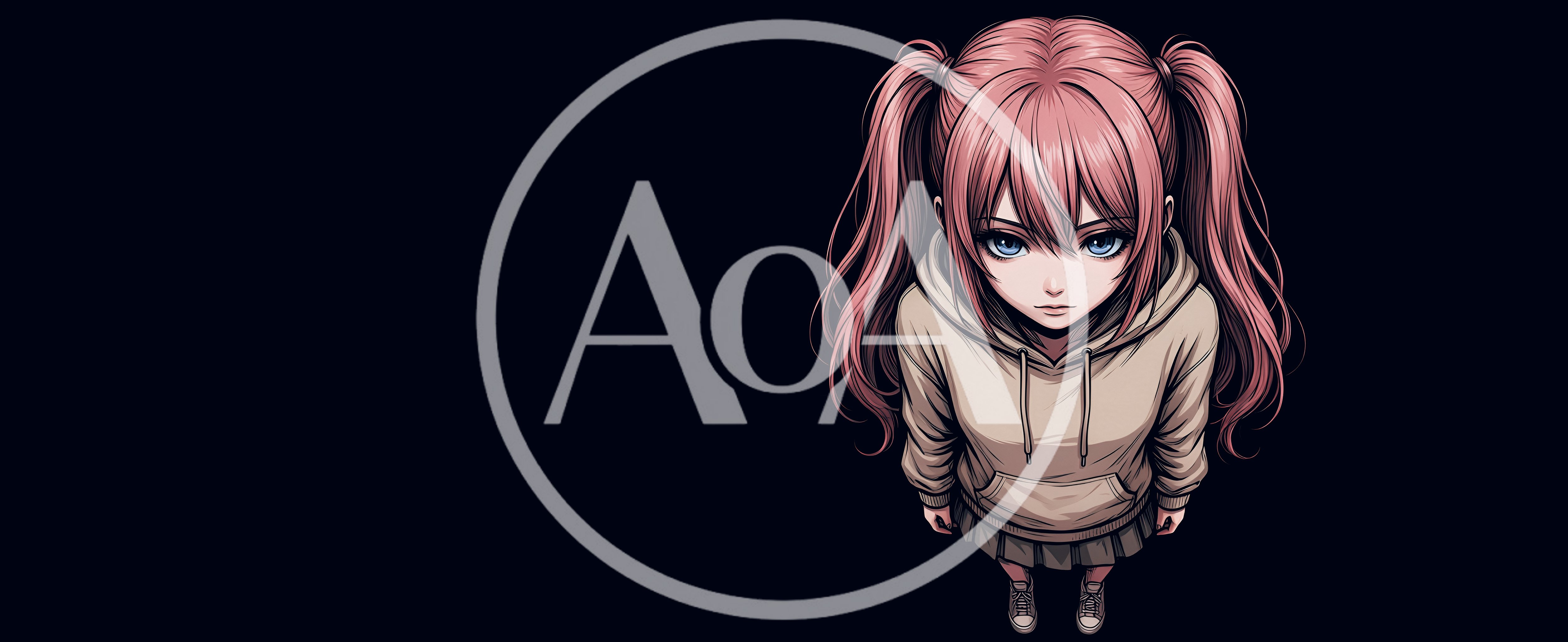 Anime Girl With Pink Pigtails Looking Up