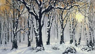 Winter Forest Landscape With Snow Covered Birch Trees