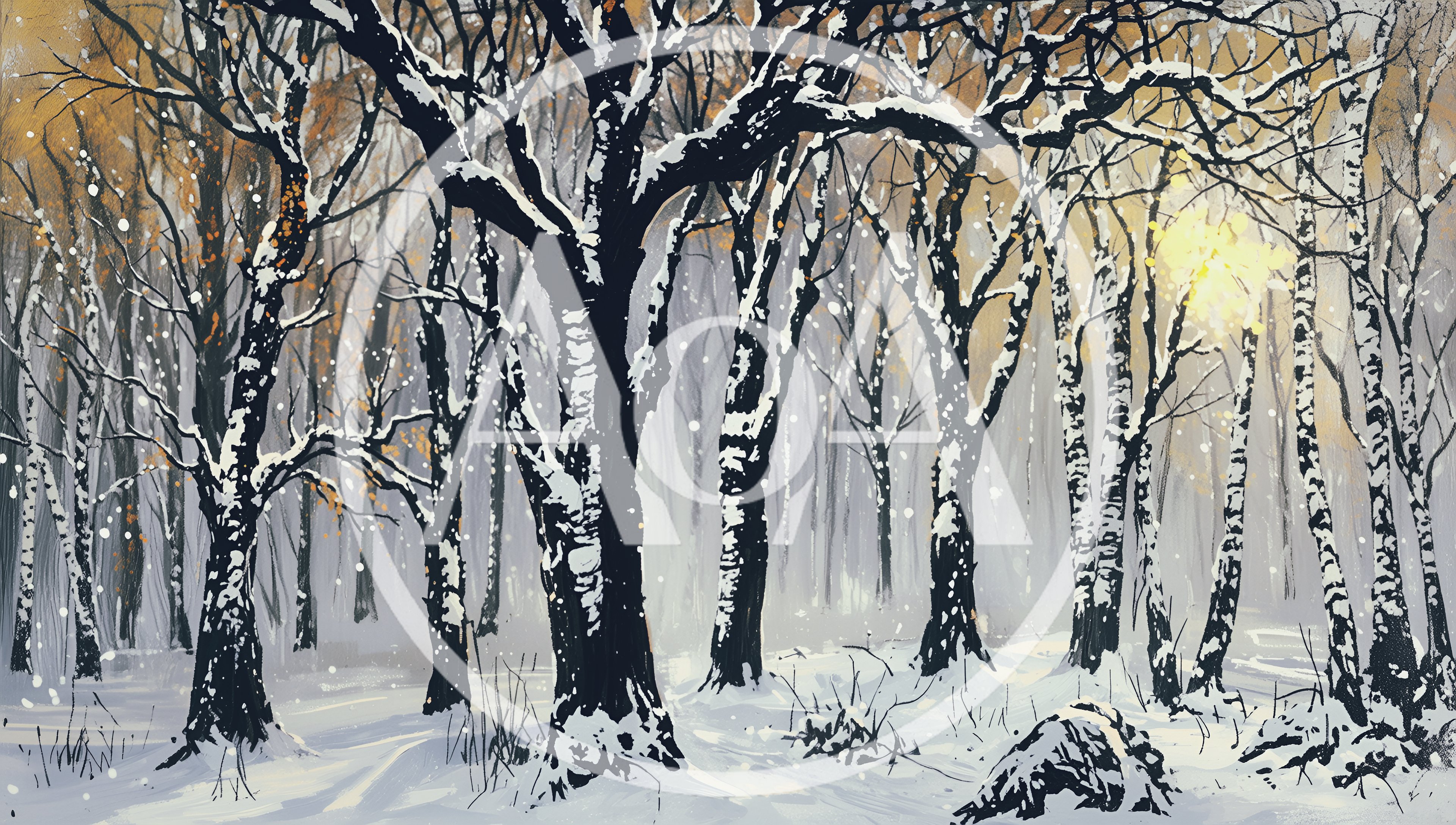 Winter Forest Landscape With Snow Covered Birch Trees