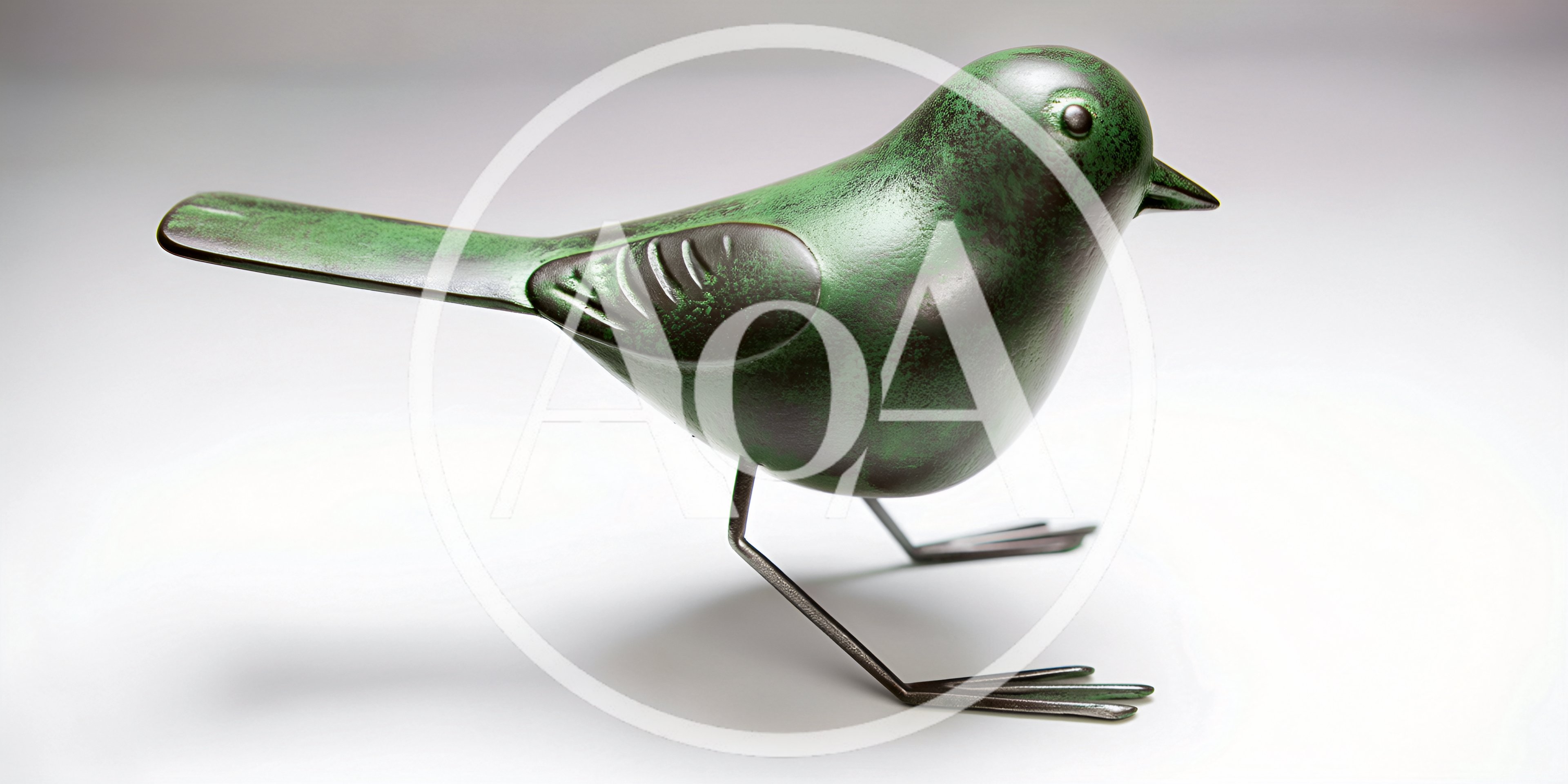 Green Metal Bird Figurine On White Background