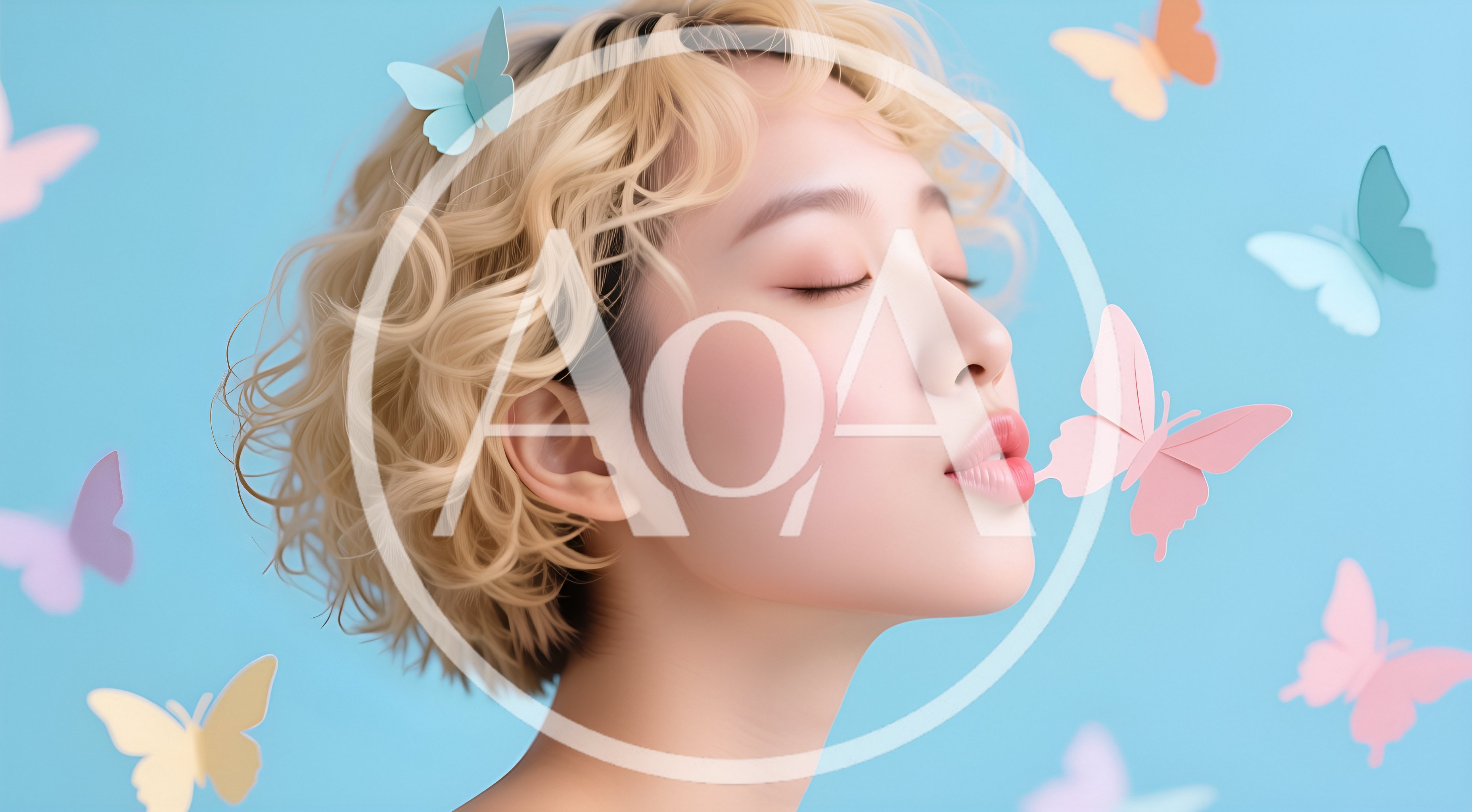 Young Woman With Blonde Hair And Paper Butterflies