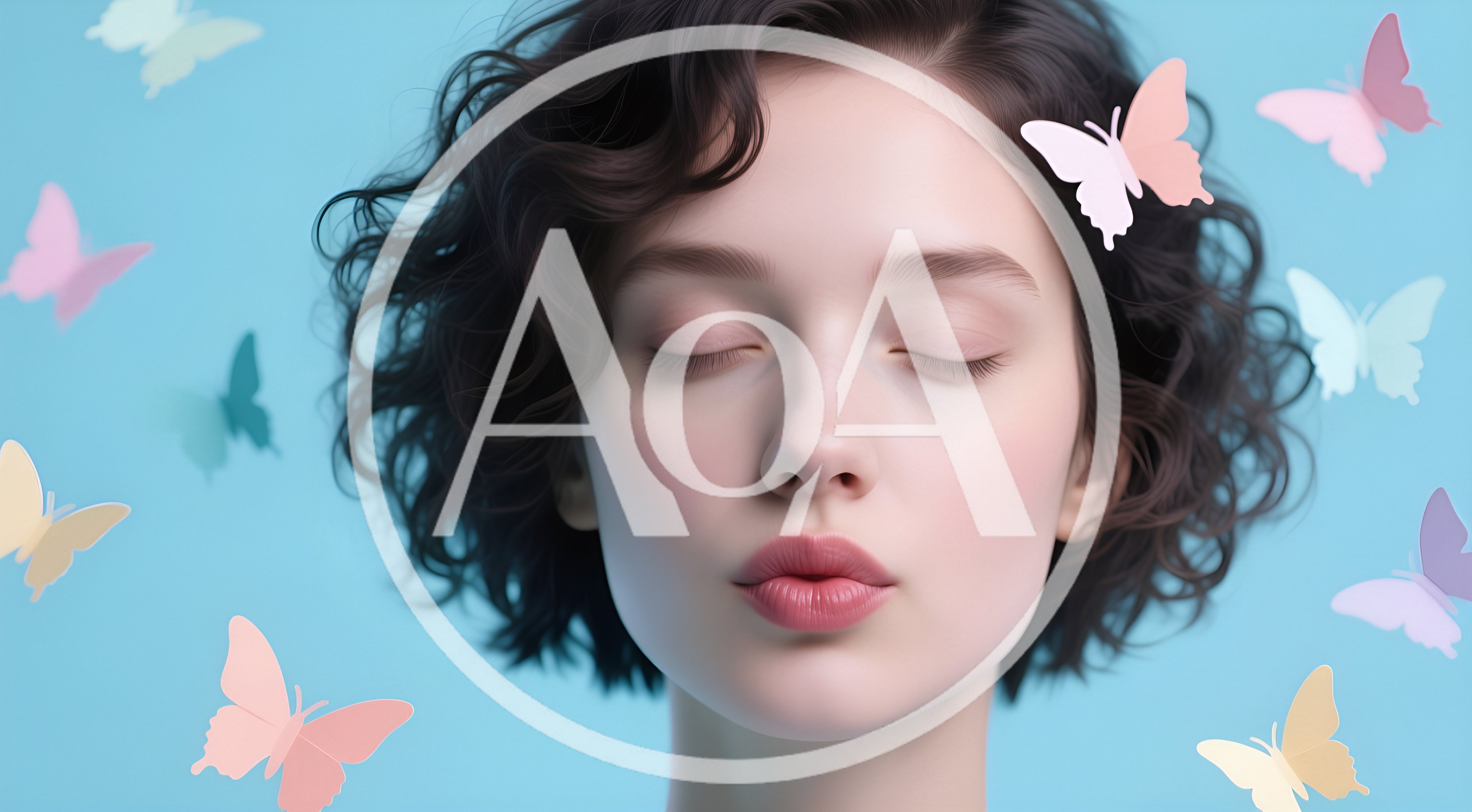 Young Woman With Closed Eyes Surrounded By Paper Butterflies