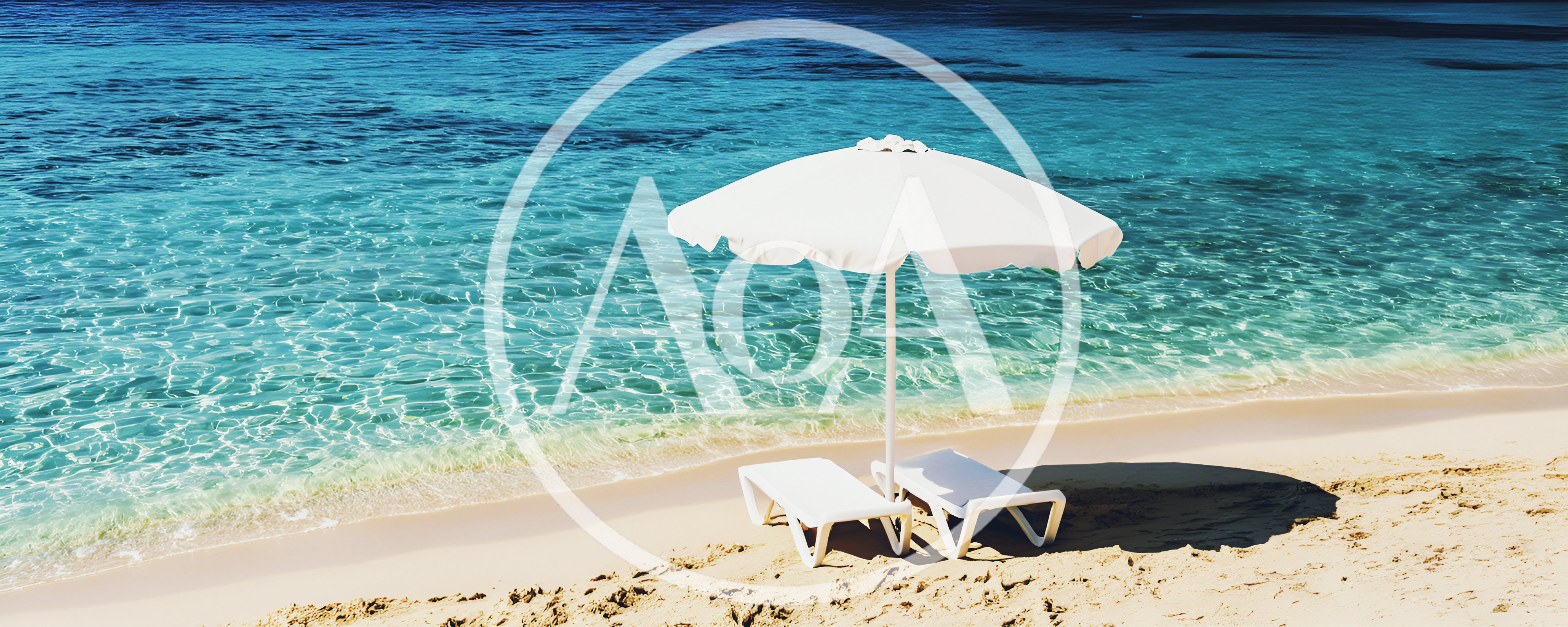 White Beach Umbrella And Lounge Chairs On Tropical Shore