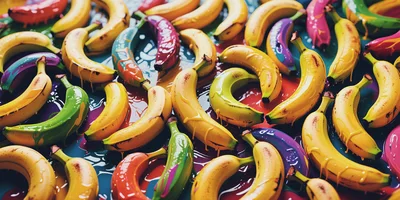 Colorful Bananas Coated In Vibrant Liquid Paint