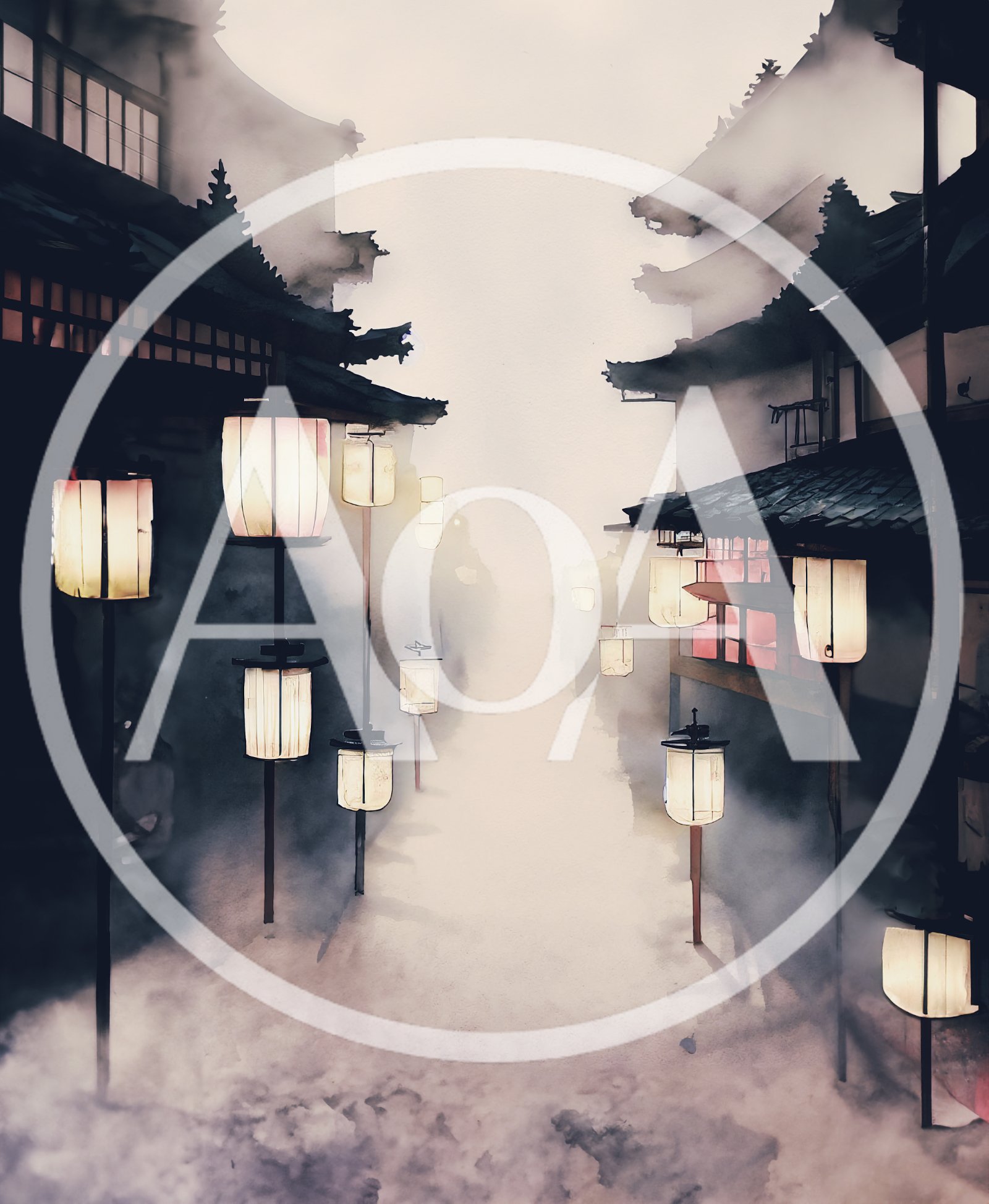 Traditional Japanese Street Scene With Glowing Paper Lanterns