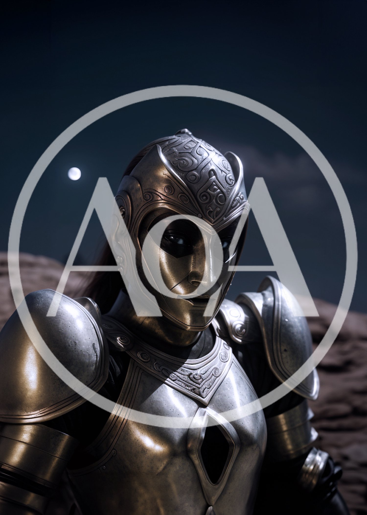 Warrior In Ornate Metal Armor Under Night Sky