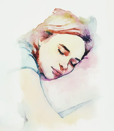 Watercolor Illustration Of A Sleeping Woman