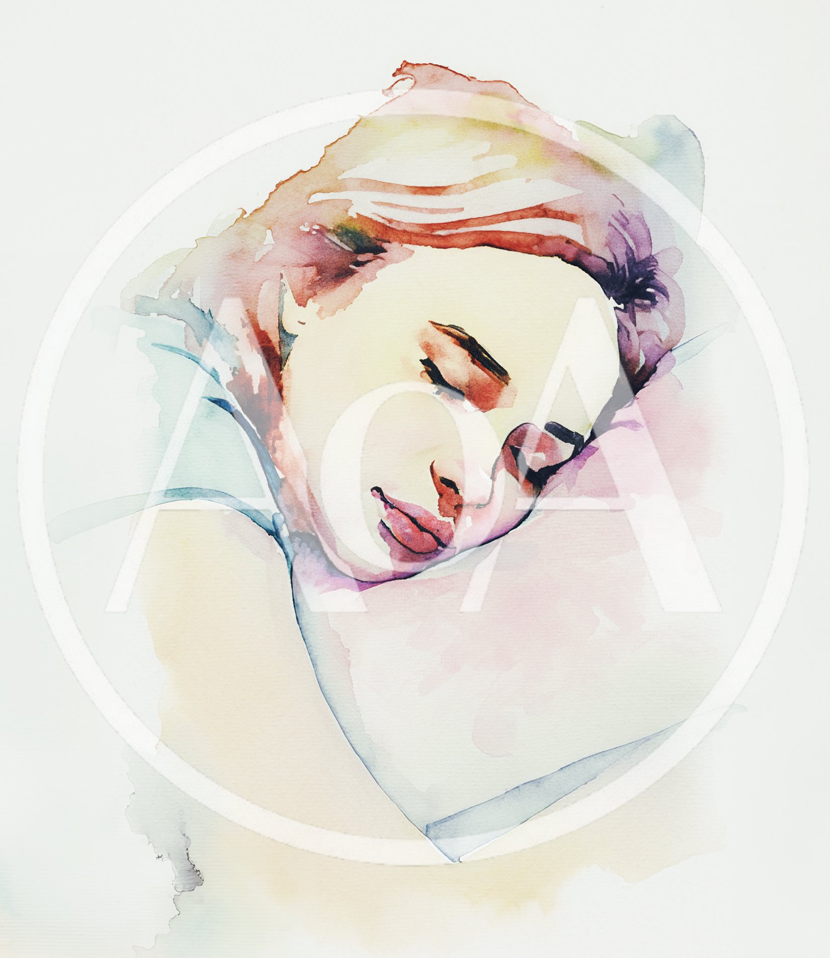 Watercolor Illustration Of A Sleeping Woman