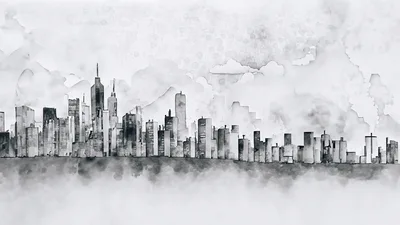 Watercolor Illustration of a Modern City Skyline