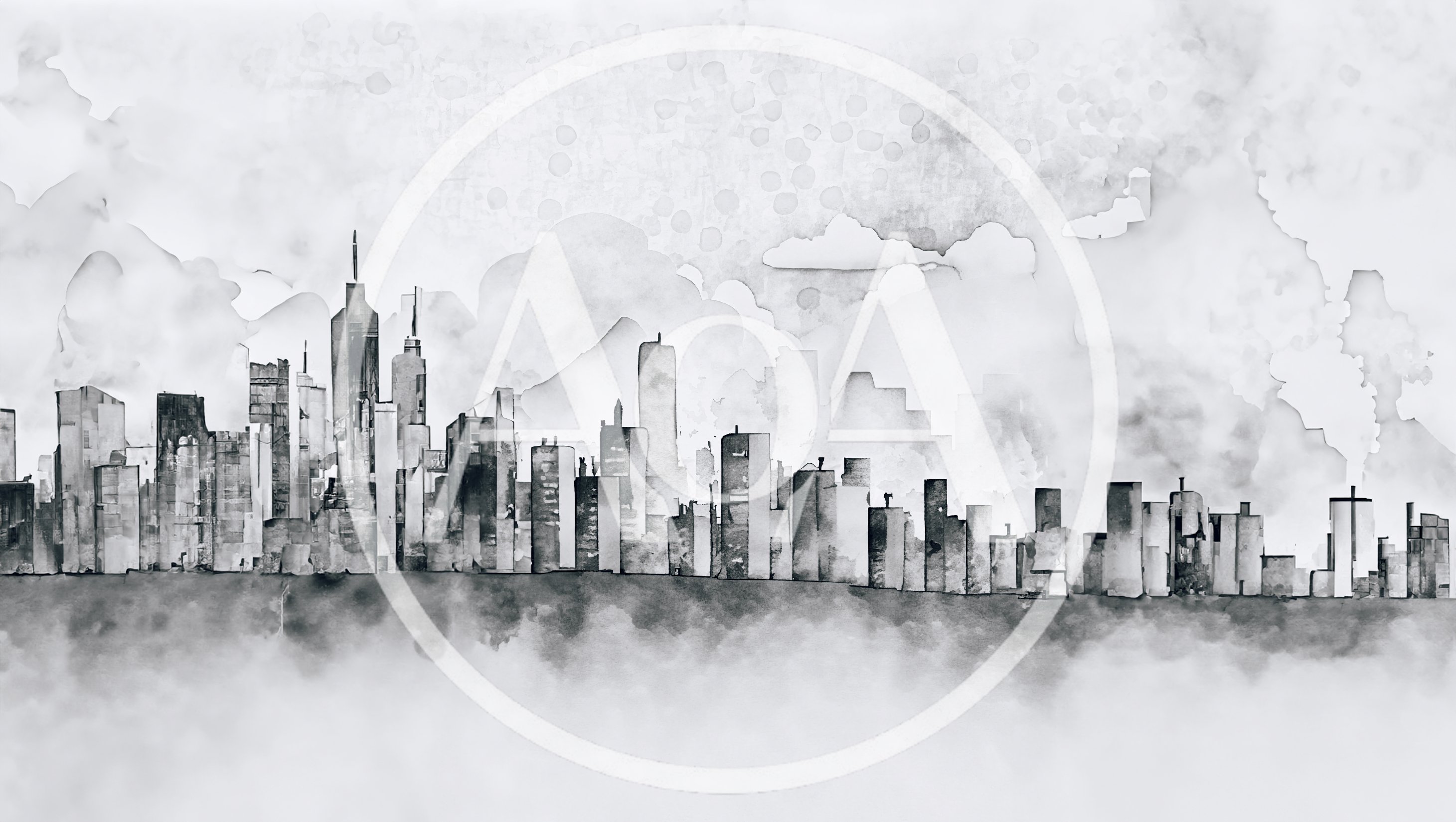 Watercolor Illustration of a Modern City Skyline