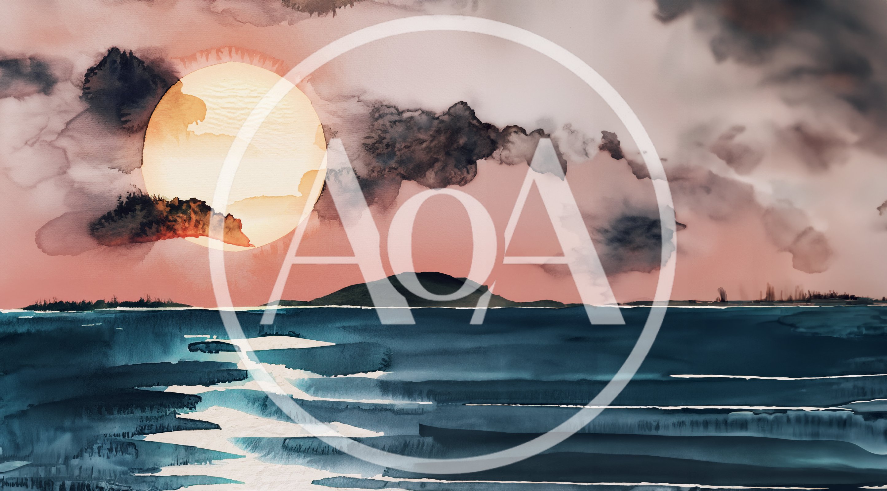 Watercolor Painting Of A Sunset Over The Ocean