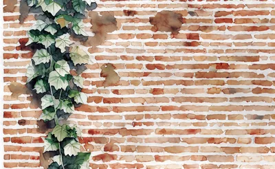 Watercolor Painting Of Ivy Growing On Brick Wall
