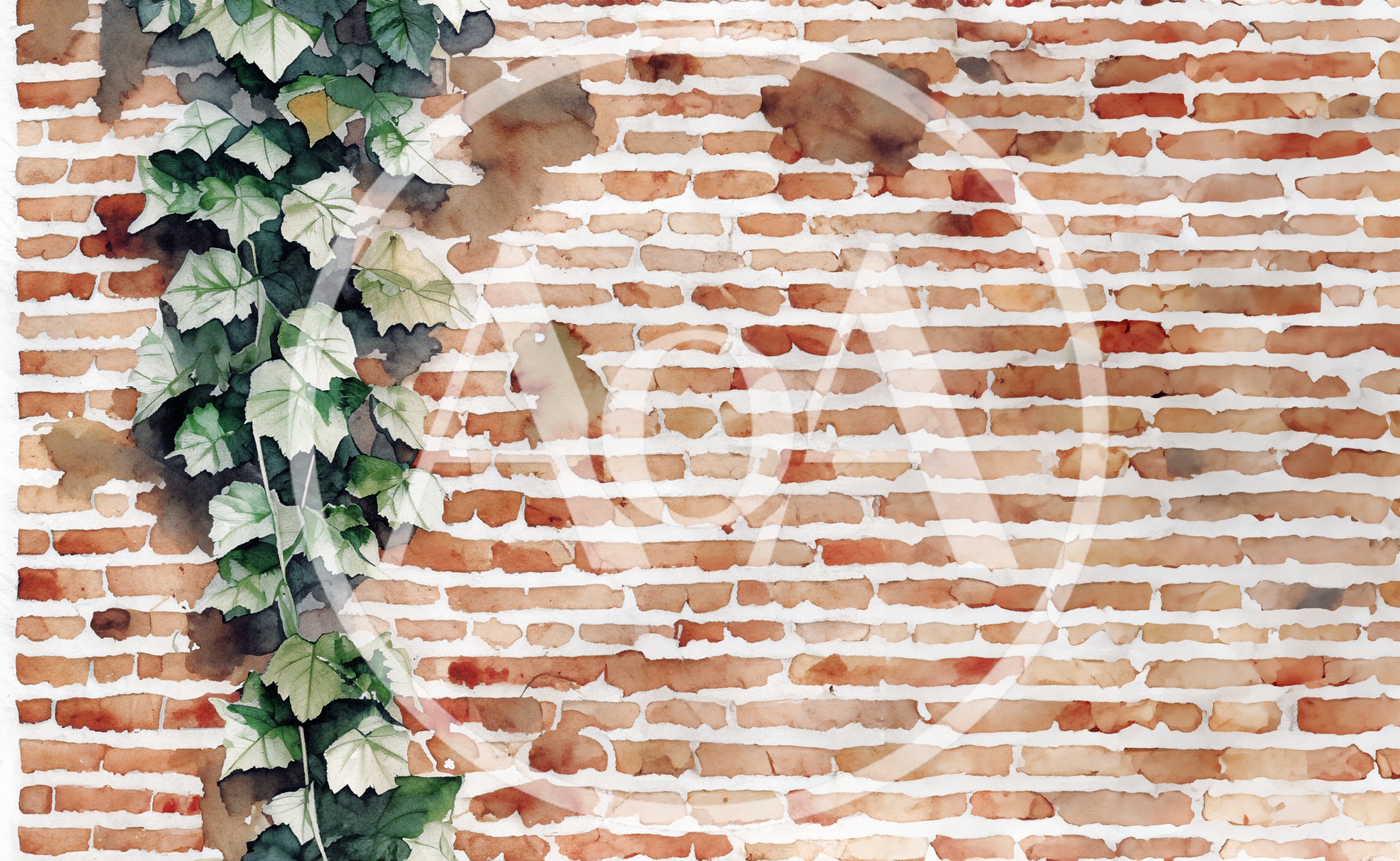 Watercolor Painting Of Ivy Growing On Brick Wall