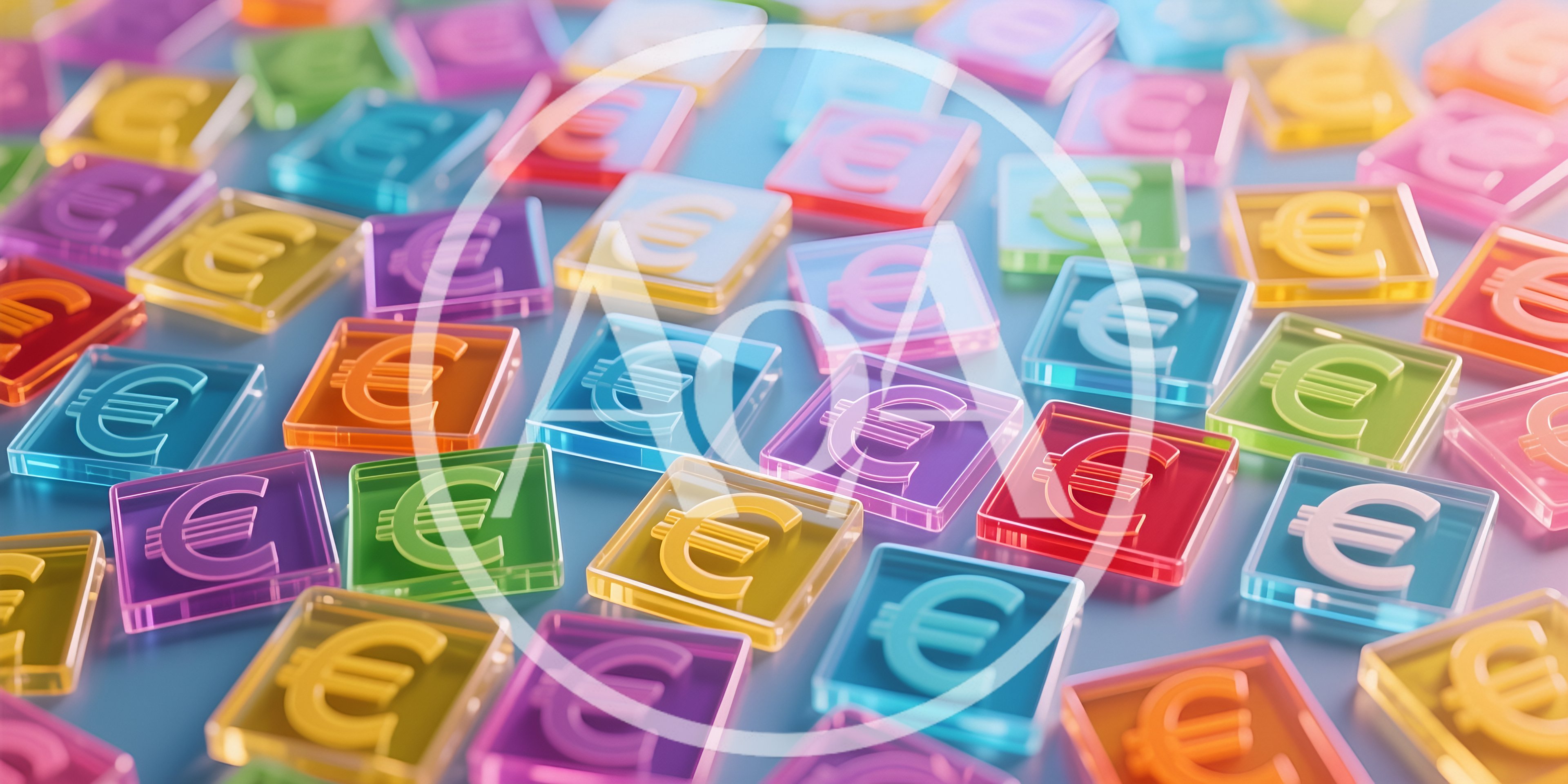 3D Rendered Colorful Glass Euro Currency Symbols