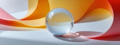 Glass Sphere With Abstract Yellow And Red Curves