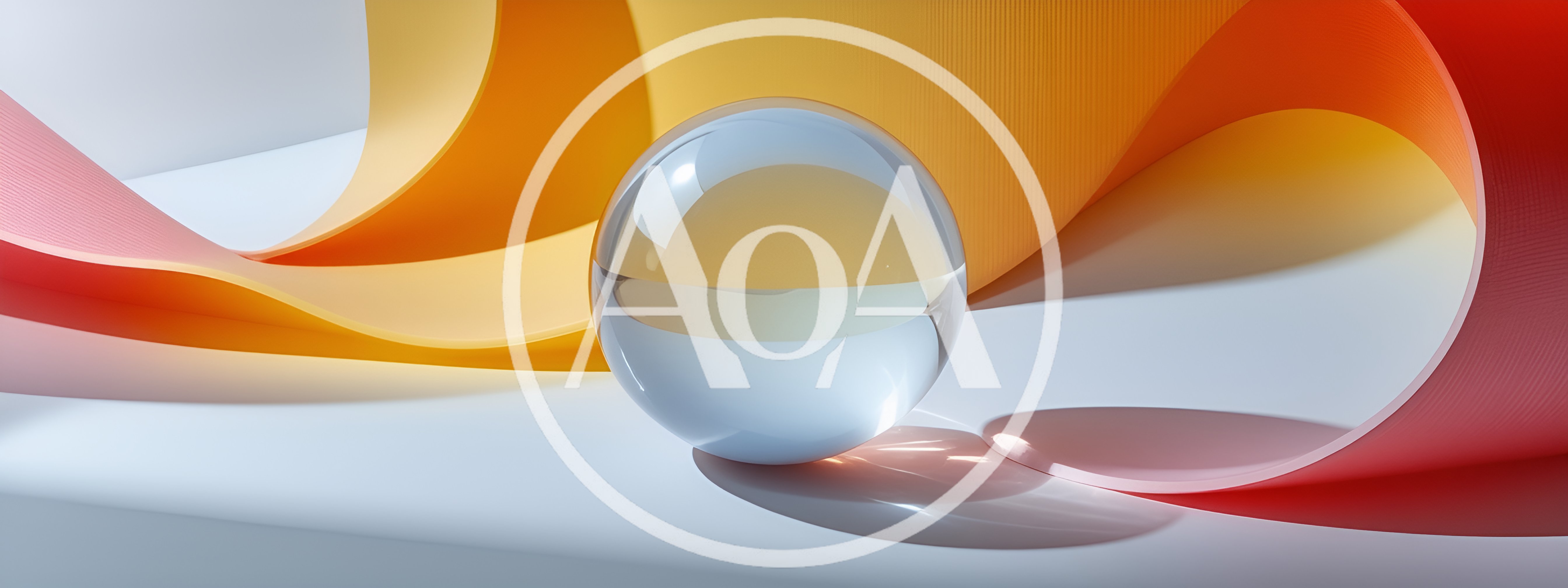 Glass Sphere With Abstract Yellow And Red Curves