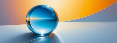 Abstract Blue Glass Sphere On Reflective Surface