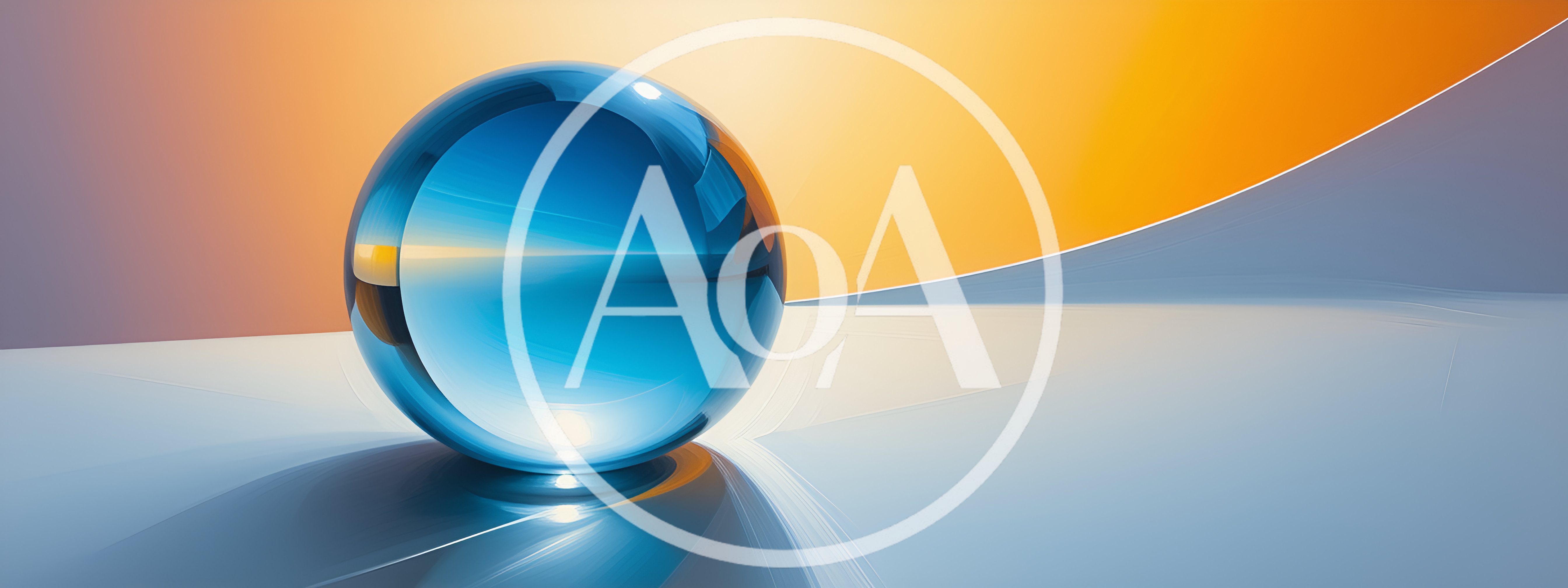 Abstract Blue Glass Sphere On Reflective Surface