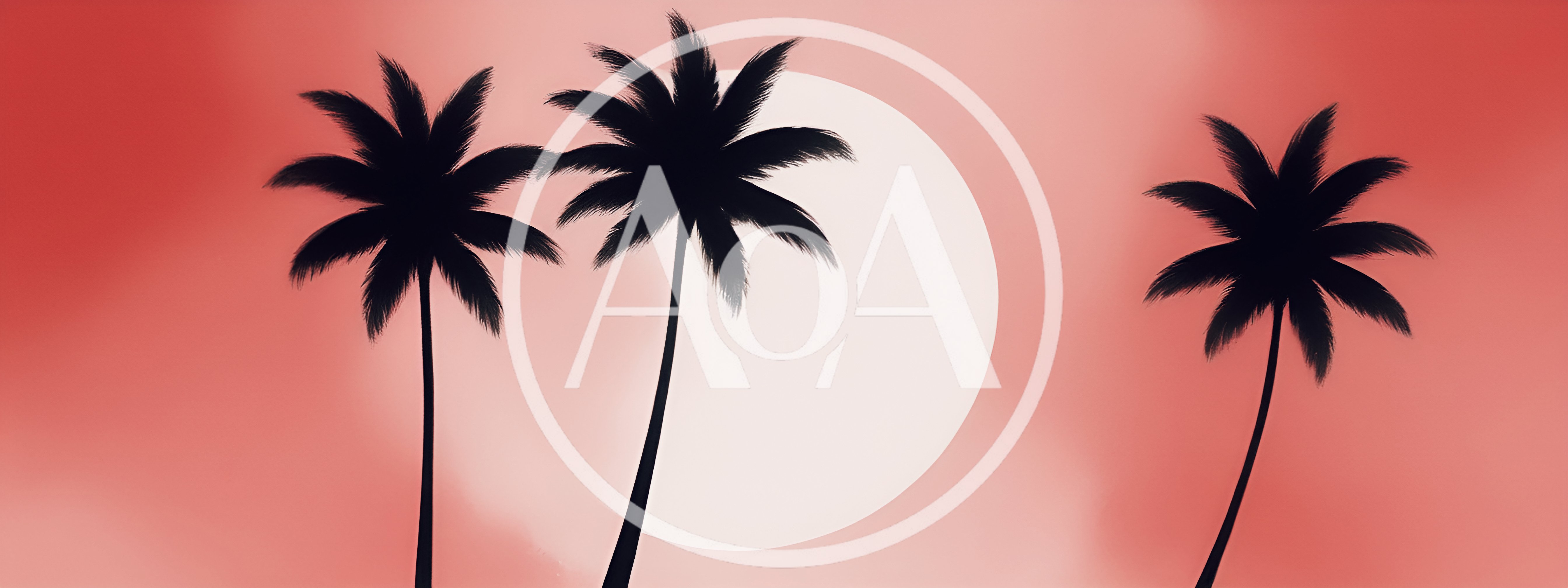 Silhouetted Palm Trees Against A Pale Pink Sunset