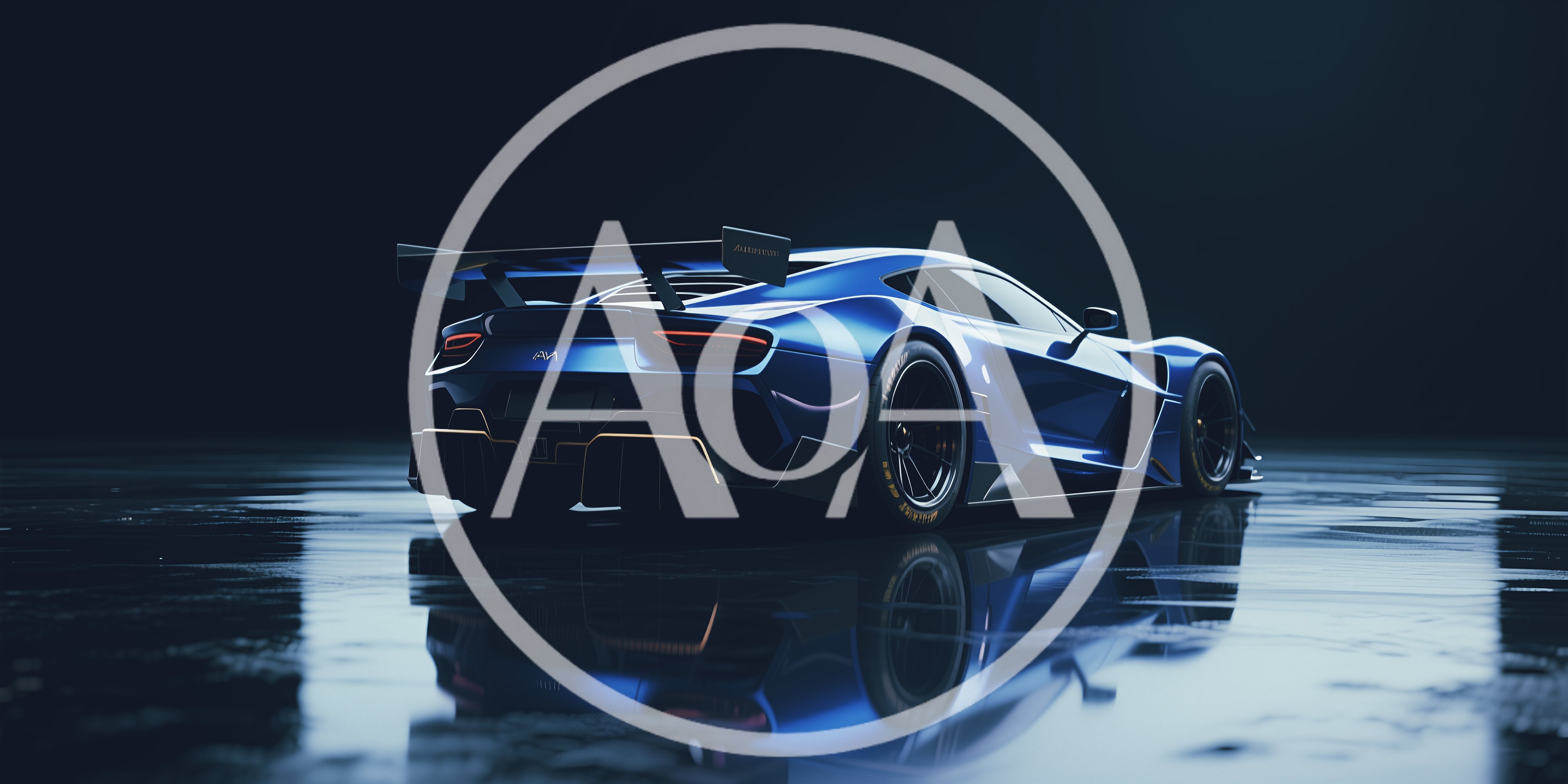 Blue Sports Car On Reflective Surface