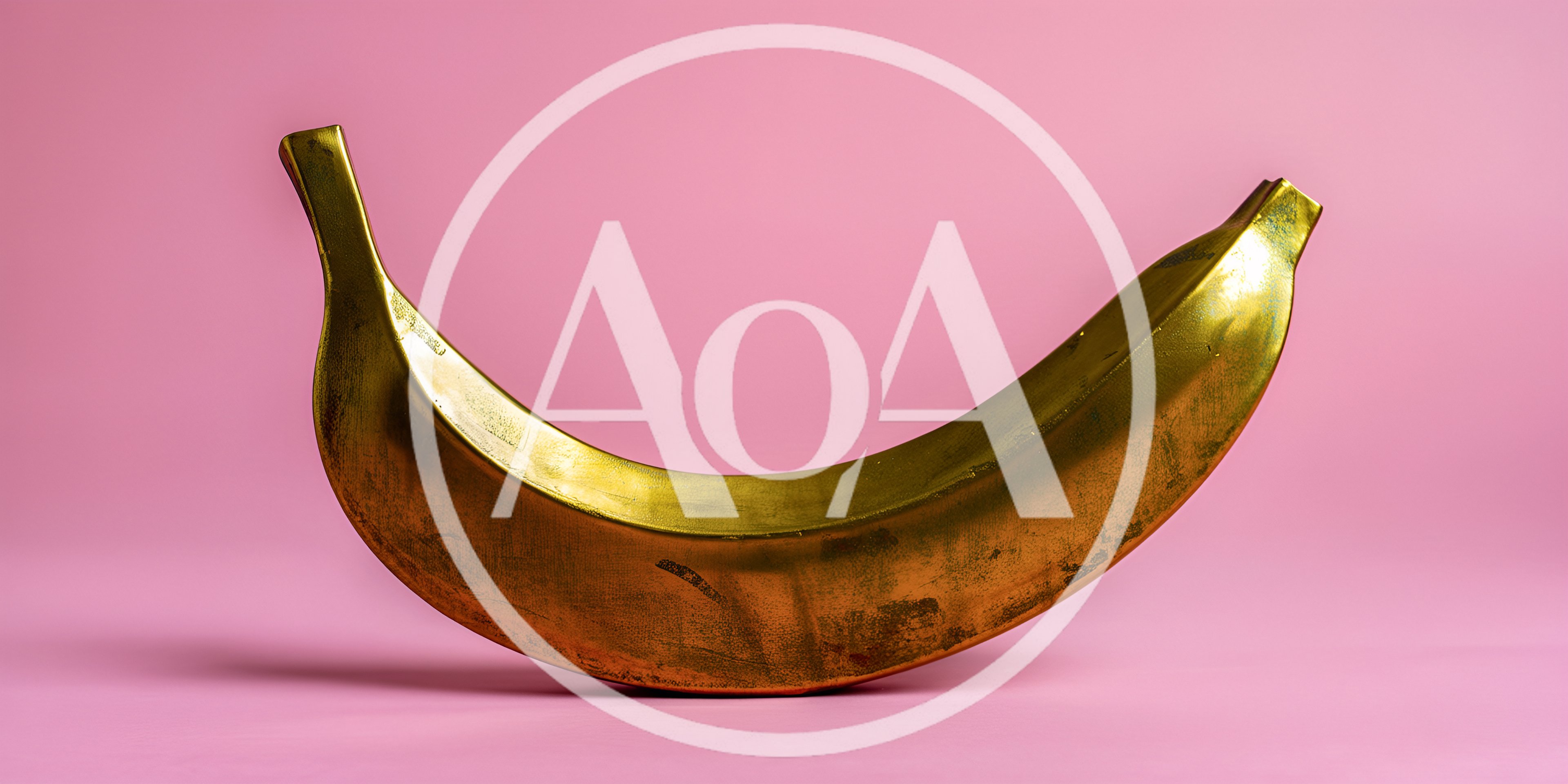 Golden Banana Sculpture On Pink Background