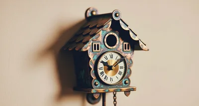Vintage Cuckoo Clock Mounted On A Plain Wall