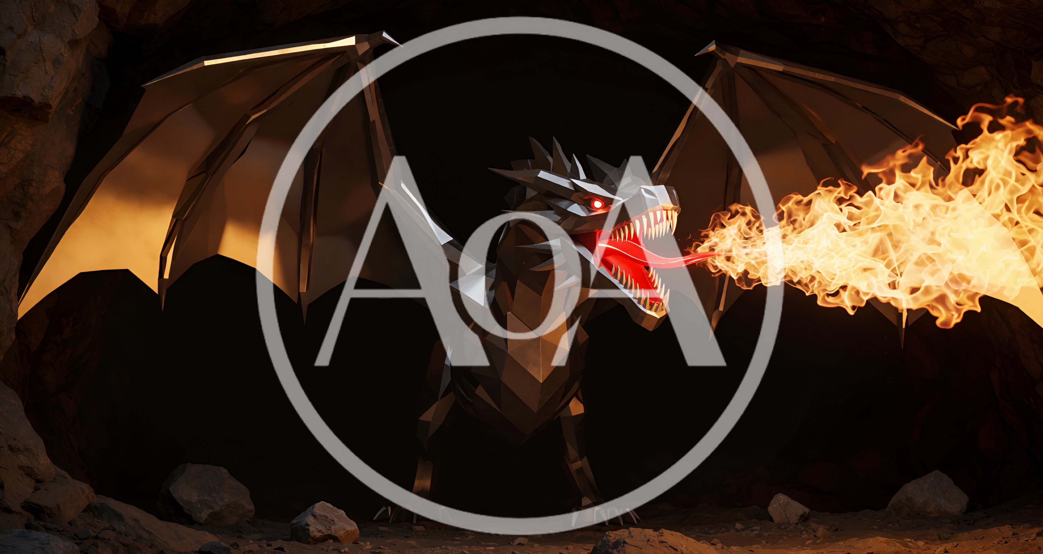 Low Poly Dragon Breathing Fire In A Dark Cave