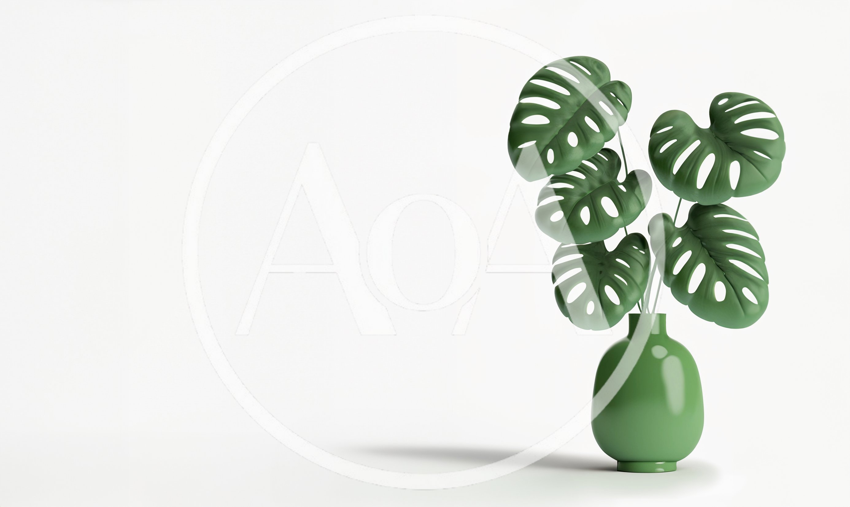 Minimalist Monstera Plant In A Green Ceramic Vase