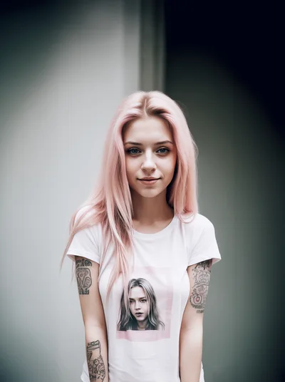 Portrait Of A Young Woman With Pink Hair