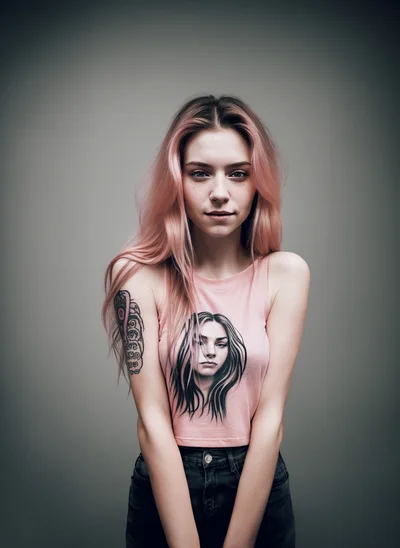Portrait Of A Young Woman With Pink Hair